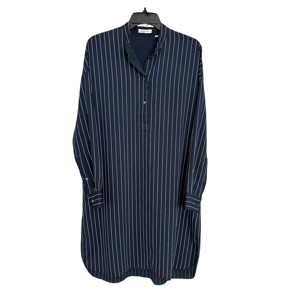 Aritzia‎ Babaton Striped Shirt Dress Blue White Midi Long Sleeve Pockets #FF10-2